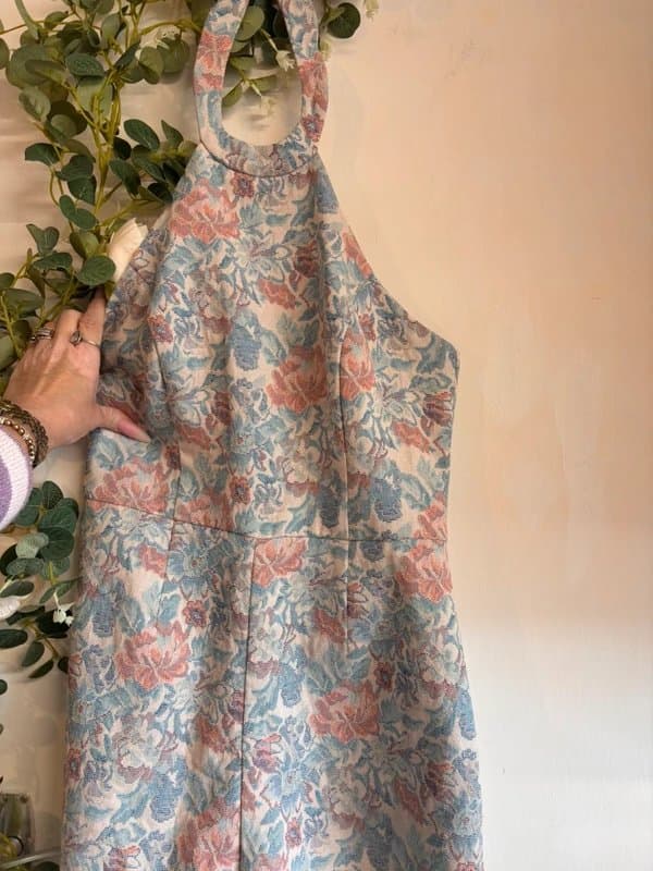 ASOS Luxe jacquard playsuit / romper in a stunning vintage duck egg and peach floral print size 10