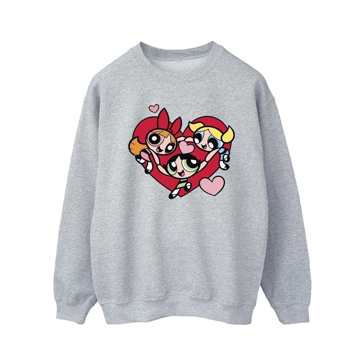 Powerpuff Girls Powerpuff Girls Men's Holding Hands Heart Sweatshirt in Grey
