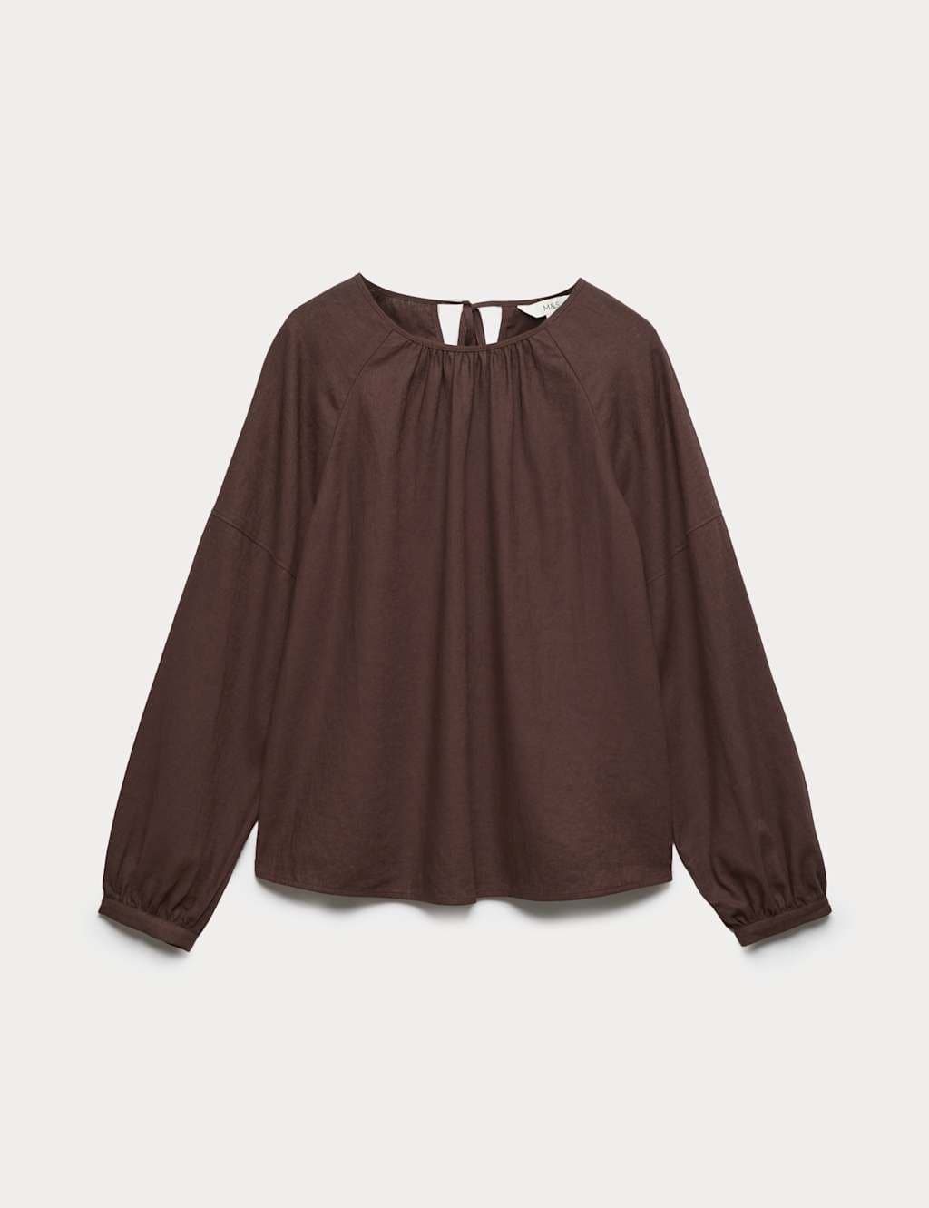 Marks & Spencer M&S Linen Rich Round Neck Blouse Peat