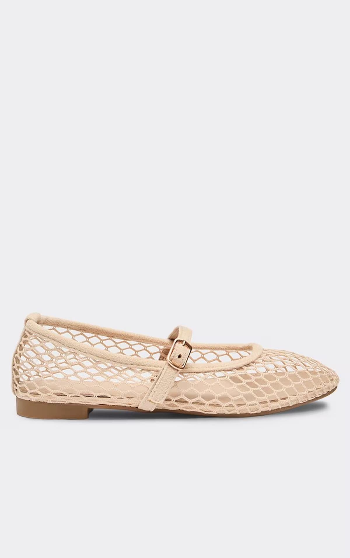 EGO Tullie Buckle Detail Flat Ballet Pump In Nude Faux Suede, Women's Size UK 3