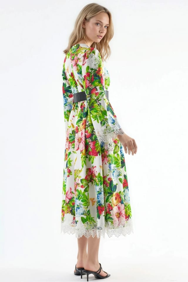 MSN Collection MSN Collection Women's Floral Belted A-Line Midi Dress - 2