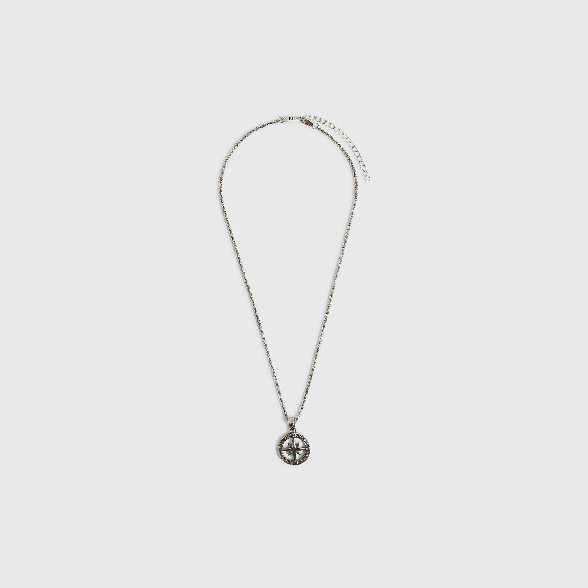 River Island Mens River Island Silver Compass Necklace