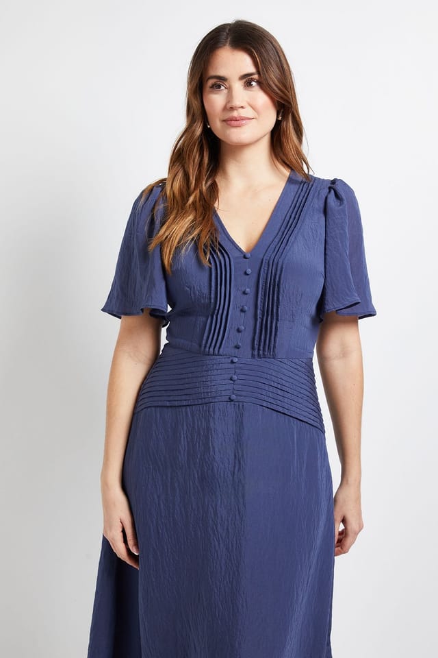 Wallis Wallis Women's Pintuck Detail Button Midi Dress in Navy - 2