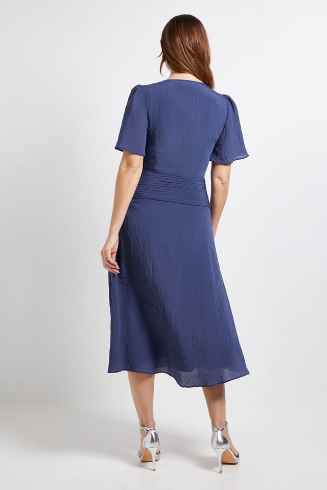 Wallis Wallis Women's Pintuck Detail Button Midi Dress in Navy - 3