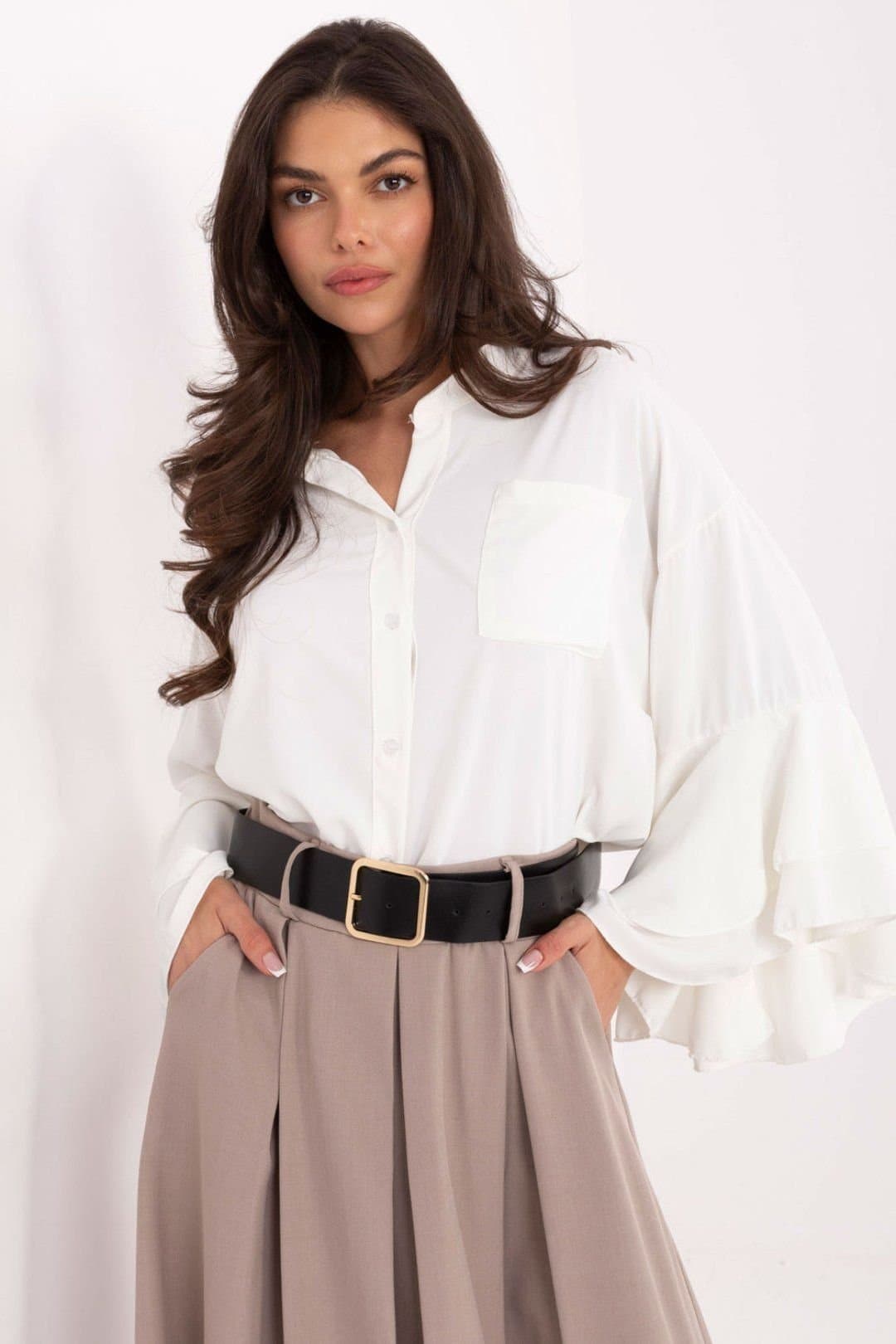 Love Lace Love Lace Women's Stand Up Collar Long Sleeve Shirt in White