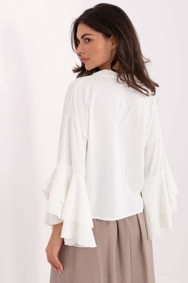 Love Lace Love Lace Women's Stand Up Collar Long Sleeve Shirt in White - 3