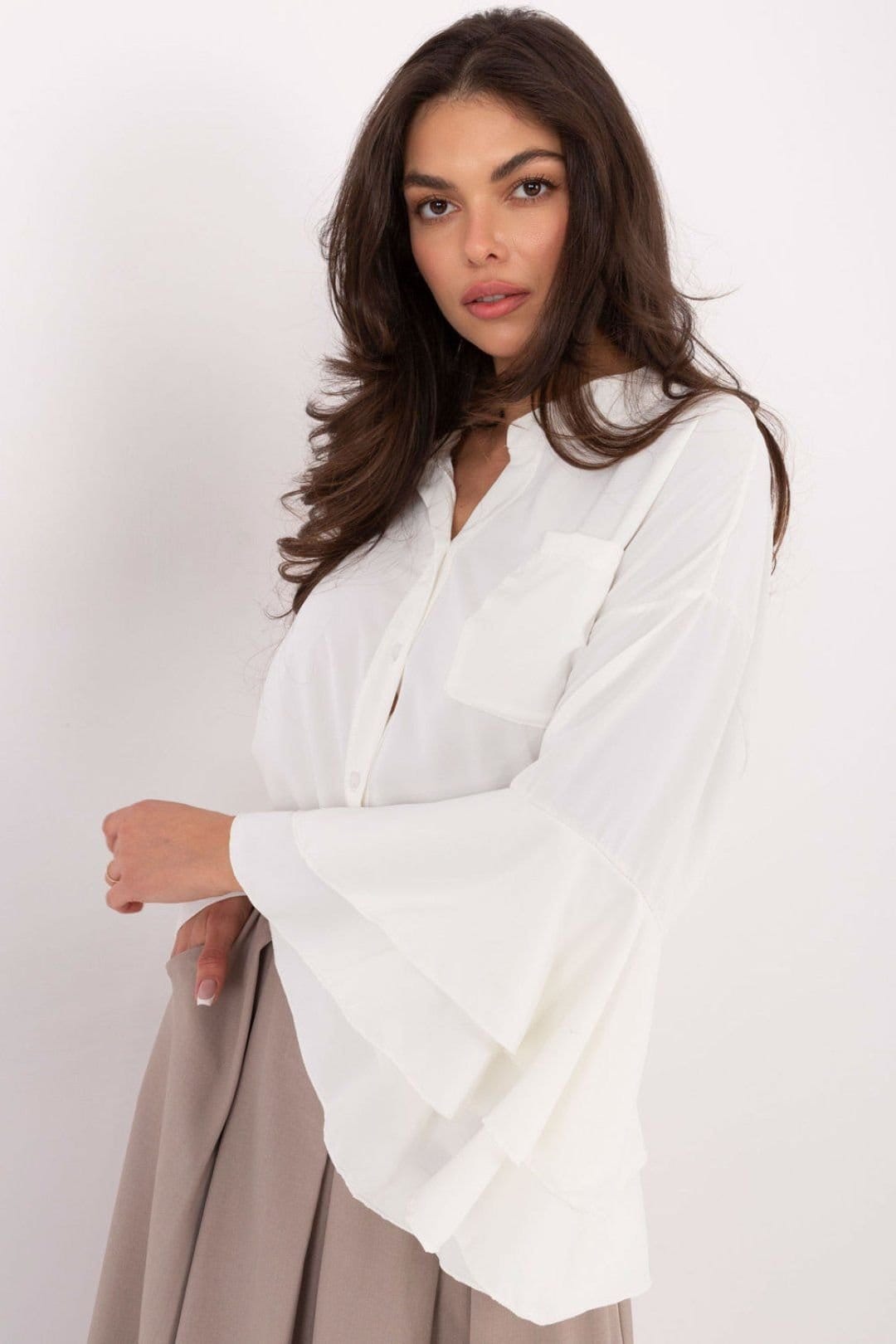 Love Lace Love Lace Women's Stand Up Collar Long Sleeve Shirt in White - 4