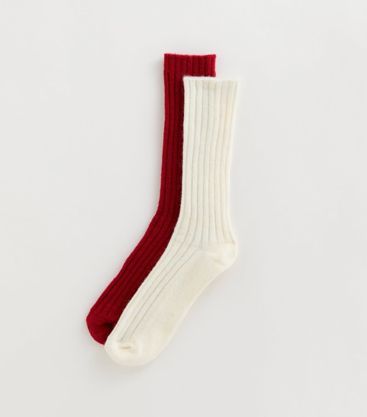 New Look Pack of 2 Cream and Red Ribbed Knit Ankle Socks New Look