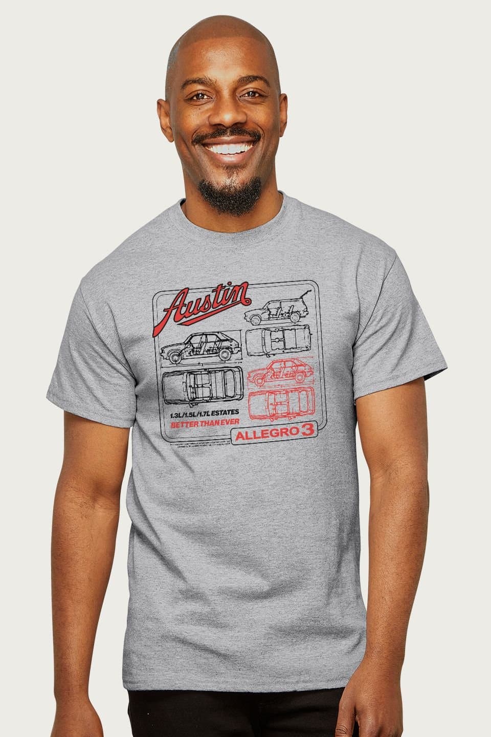 Austin Austin Men's Allegro 3 Technical Drawing British Motor Heritage T-Shirt in Mid Grey