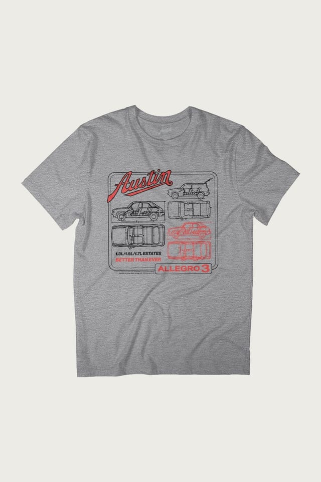 Austin Austin Men's Allegro 3 Technical Drawing British Motor Heritage T-Shirt in Mid Grey - 2