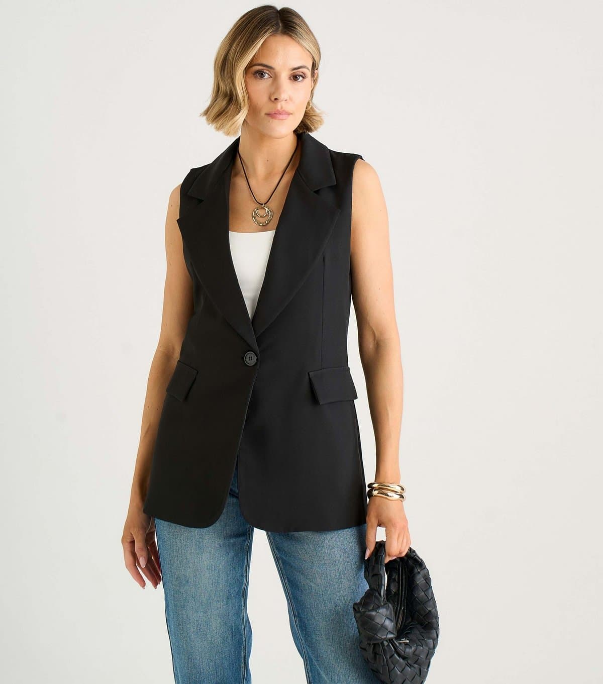 Gini London Women's Black Tailored Sleeveless Blazer Gini London New Look