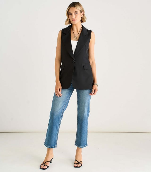 Gini London Women's Black Tailored Sleeveless Blazer Gini London New Look - 2