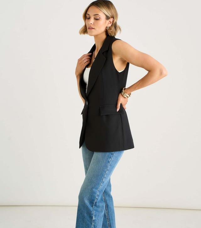 Gini London Women's Black Tailored Sleeveless Blazer Gini London New Look - 3