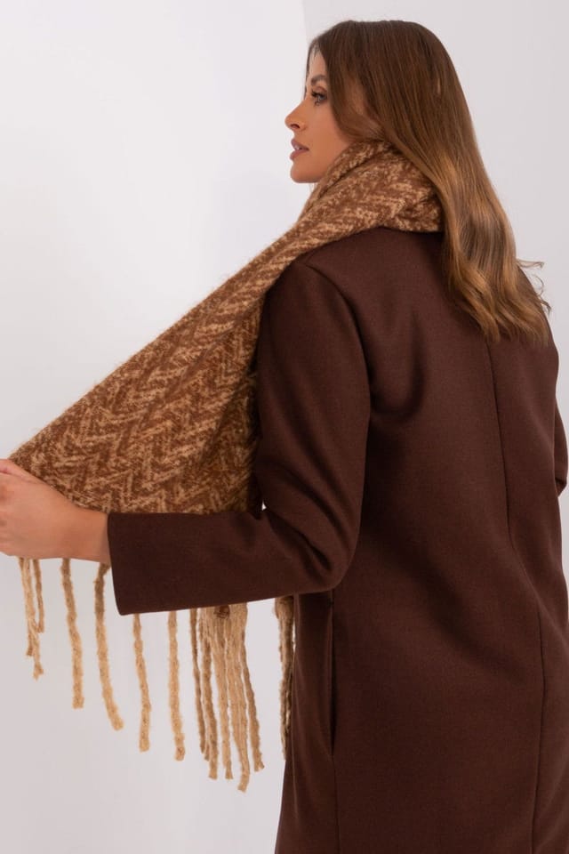 Love Lace Love Lace Women's Long Geometric Pattern Polyester Scarf with Tassels Warm in Brown - 3