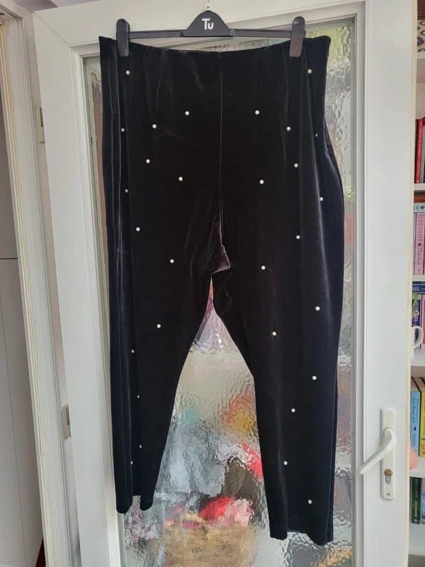 ASOS Black velvet pearl studded trousers size 24