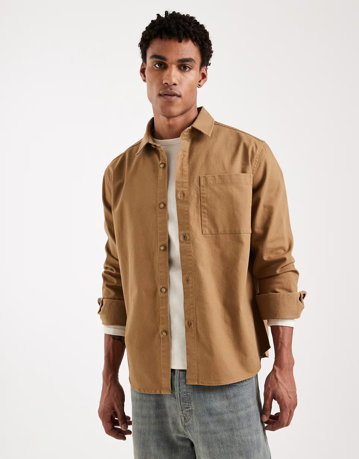 ASOS New Look oversized overshirt in washed brown - 1