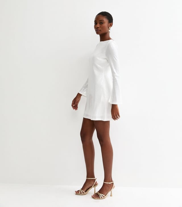New Look Women's White Sequinned Long Sleeve Mini Dress New Look - 2