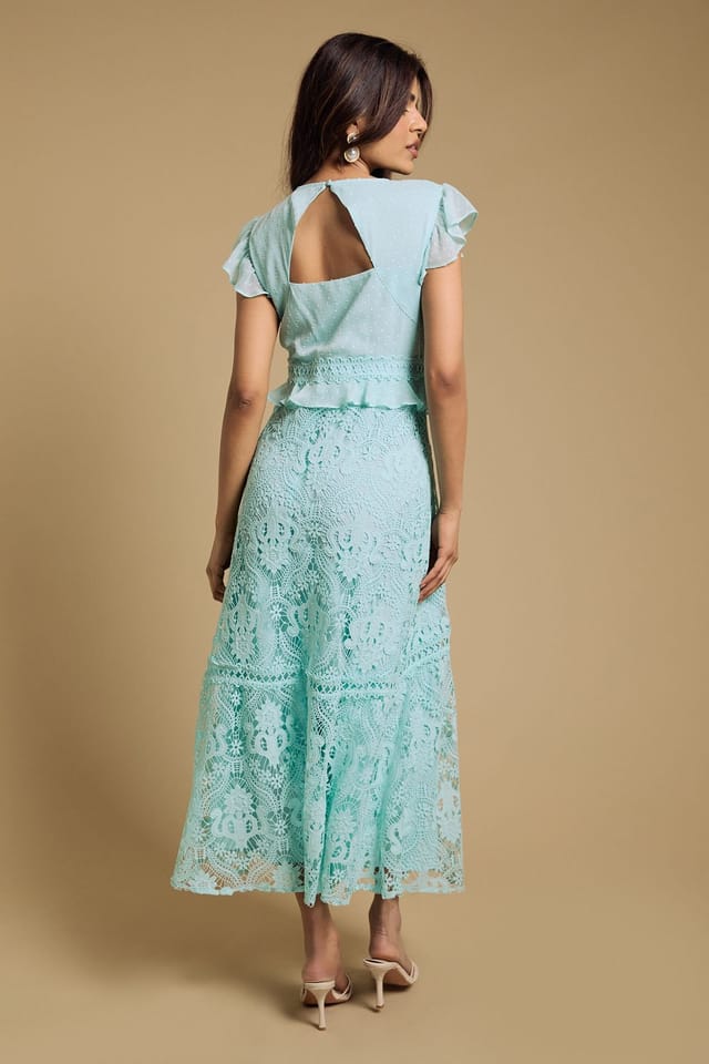 Oasis Oasis Women's Petite Dobby Lace Detail Midaxi Dress in Mint - 3