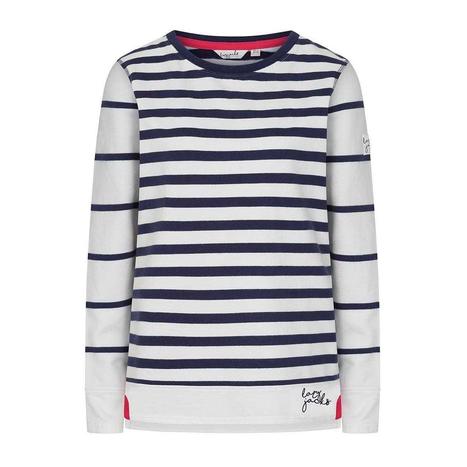 Lazy Jacks Lazy Jacks Women's Stripe Pull Over Sweatshirt in White