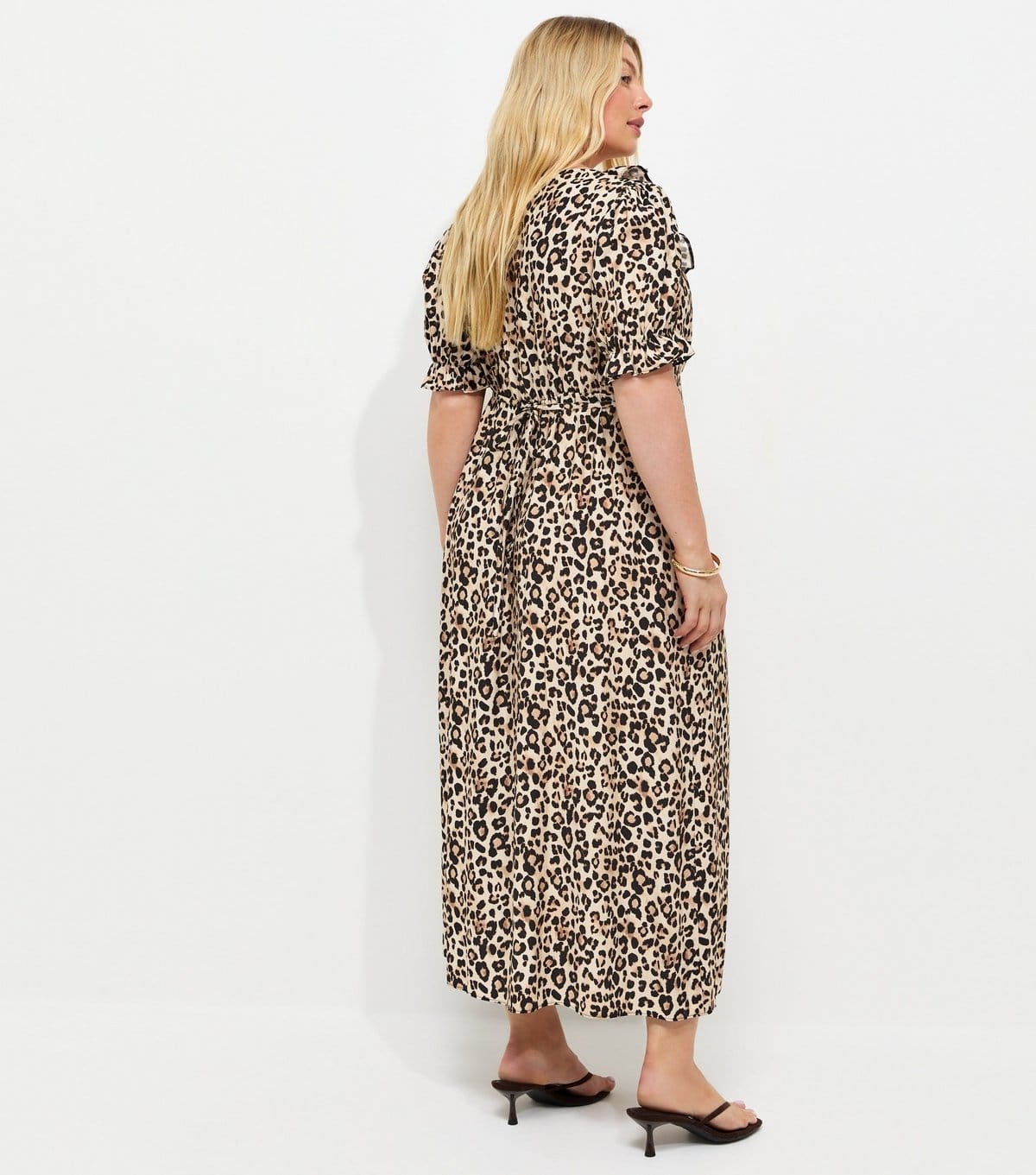 New Look Women's Plus Size Brown Animal Print Square Neck Midi Tea Dress Curves New Look - 4