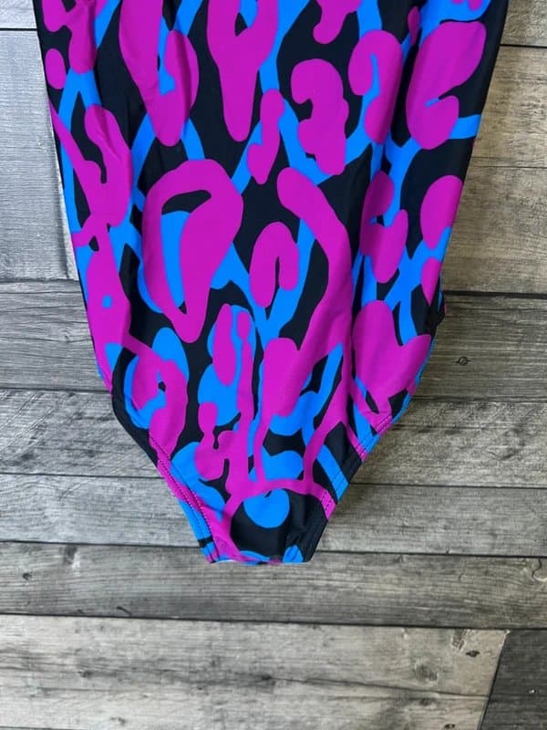 ASOS Luxe Palm ASOS Swimsuit Size UK 8 Purple Blue Leopard Animal Print Funky One Piece Swim