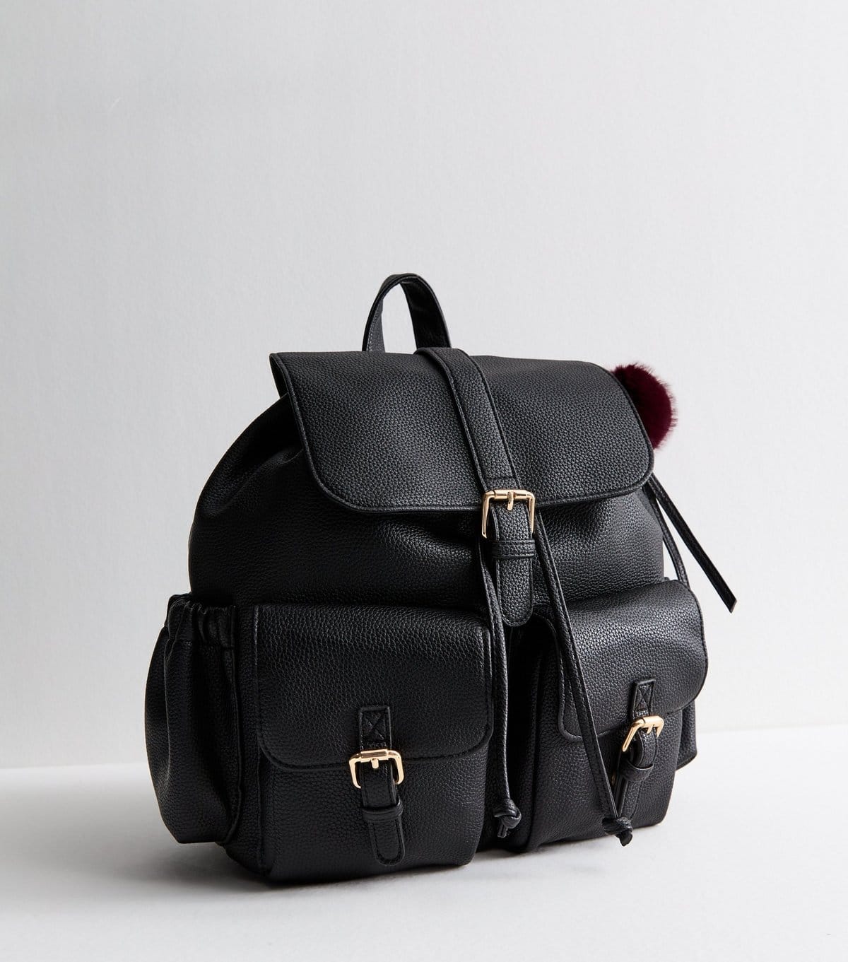 New Look Black Faux Leather Multi-Pocket School Backpack Vegan New Look - 1