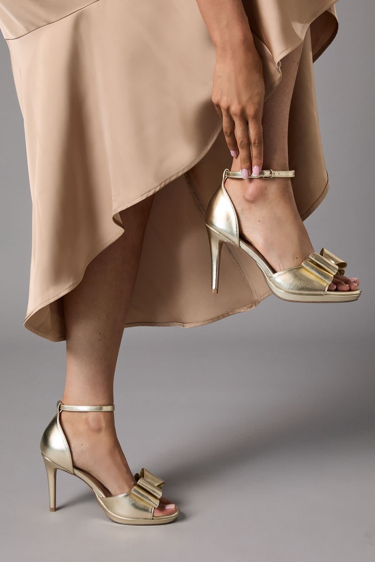 Coast Coast Gold Faux Leather Bow High Heel Sandals