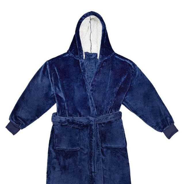 Brand Lab Brand Lab Men's Hooded Cuffed Robe in Navy - 2