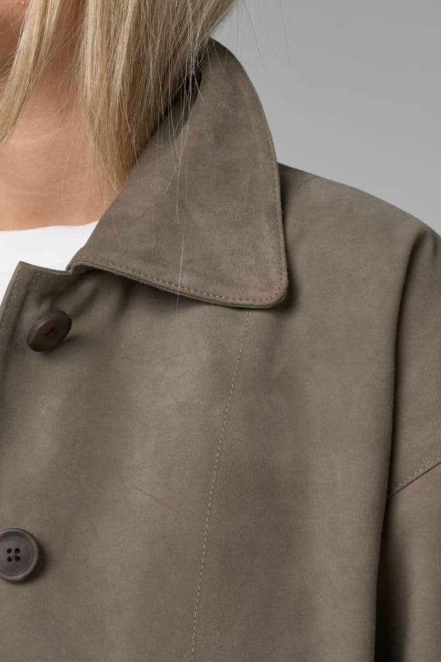 Barneys Originals Barneys Originals Women's Sage Goat Suede Cropped Harrington in Light Khaki - 3