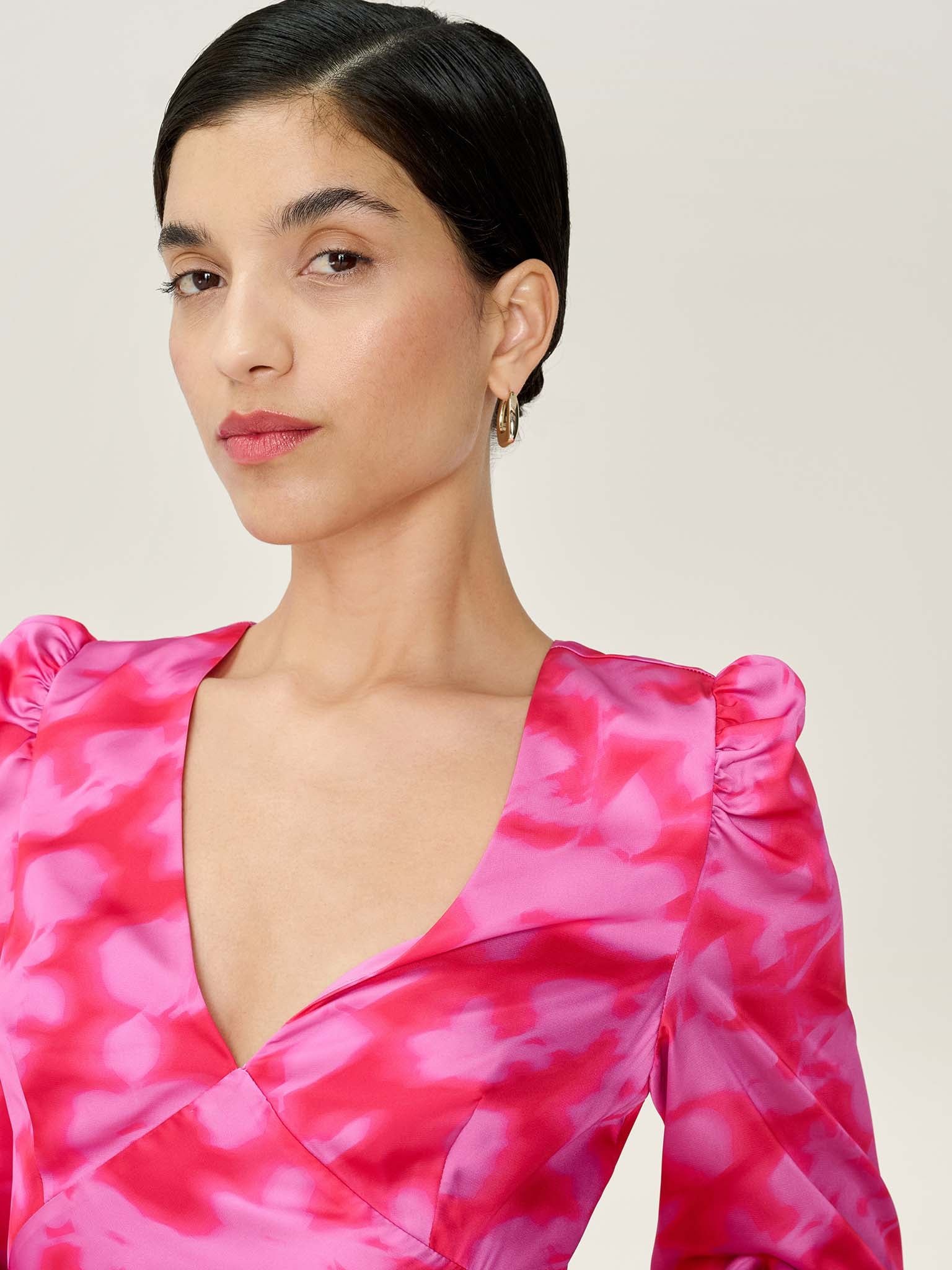 OMNES Francoise Dress in Magenta Blurred Floral - 4