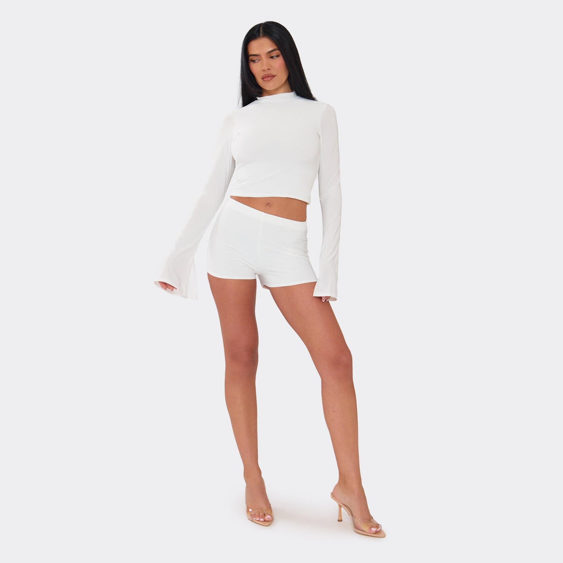 EGO Low Rise Mini Shorts In Cream Slinky, Women's Size UK 12