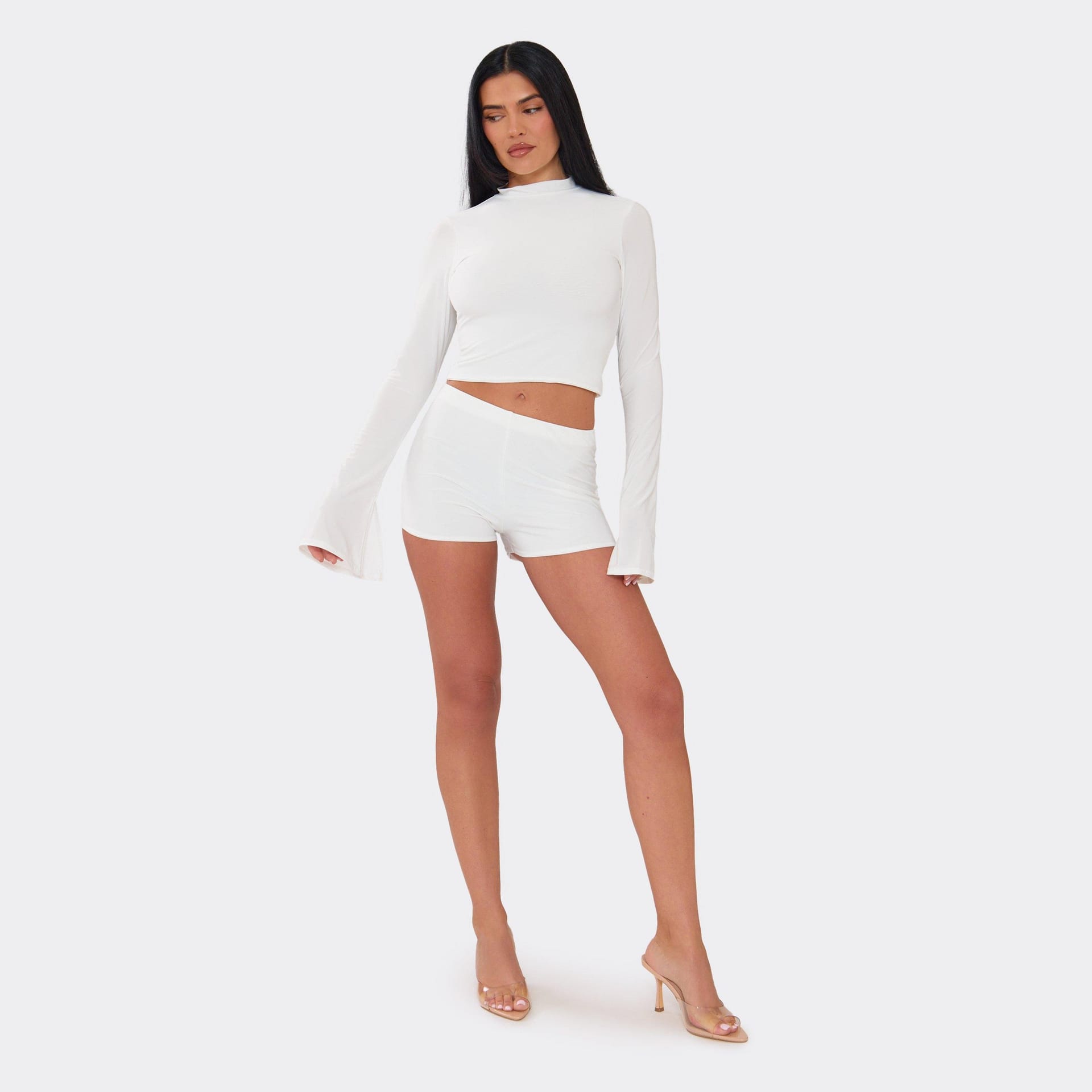 EGO Cream Slinky Low Rise Mini Shorts Set