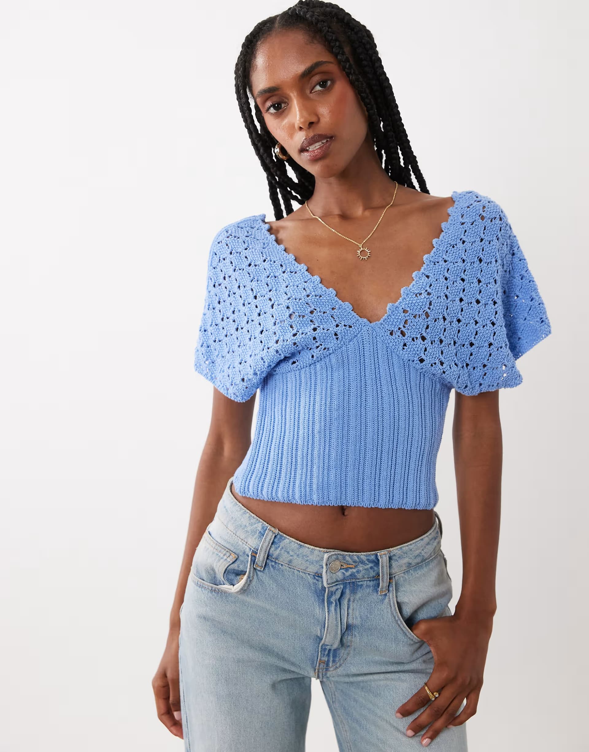 ASOS ASOS DESIGN knitted plunge cinch top in blue