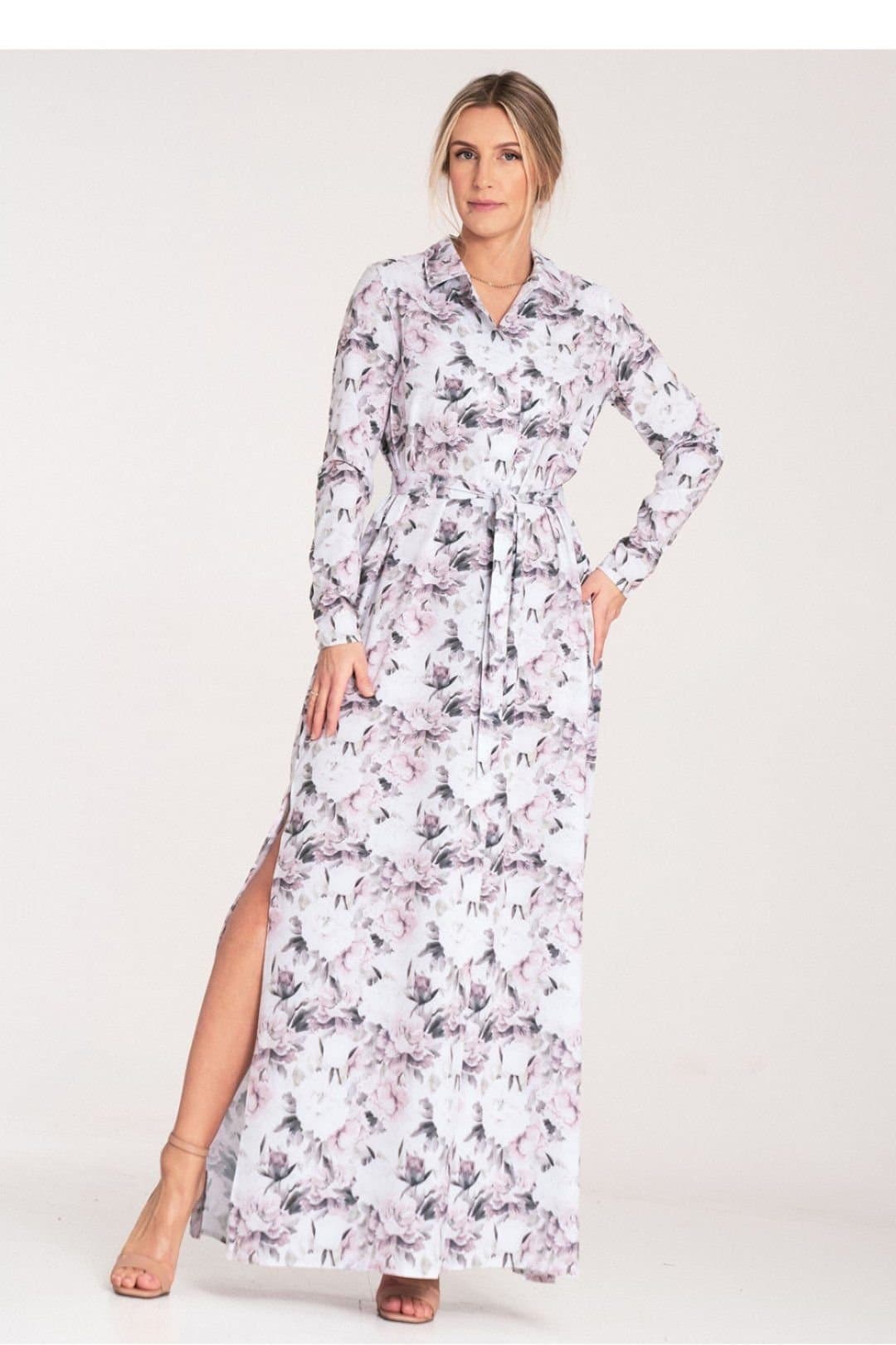 Love Lace Love Lace Women's Buttoned Maxi Dress with Long Sleeves & Belt