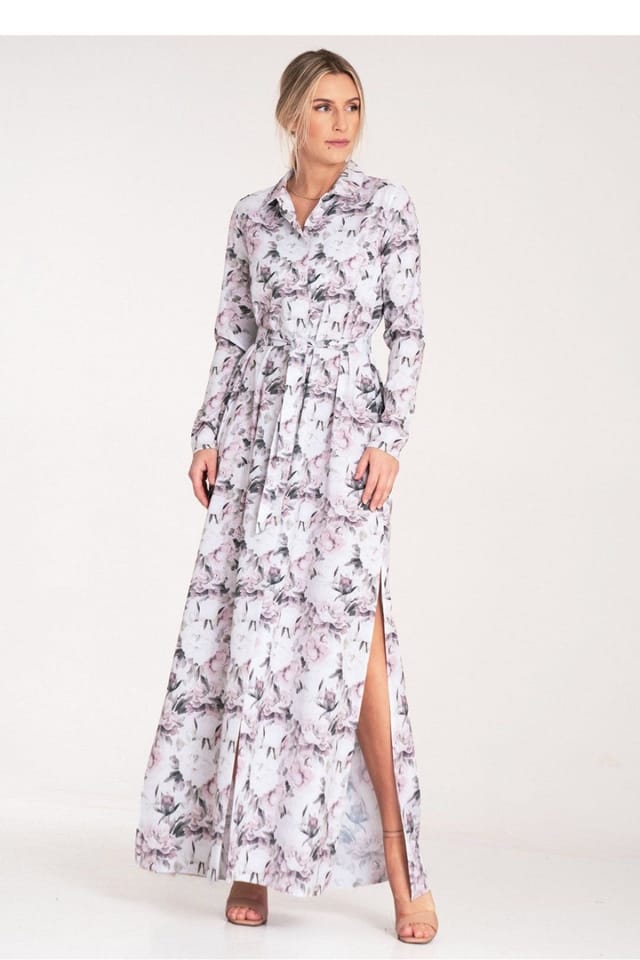 Love Lace Love Lace Women's Buttoned Maxi Dress with Long Sleeves & Belt - 2