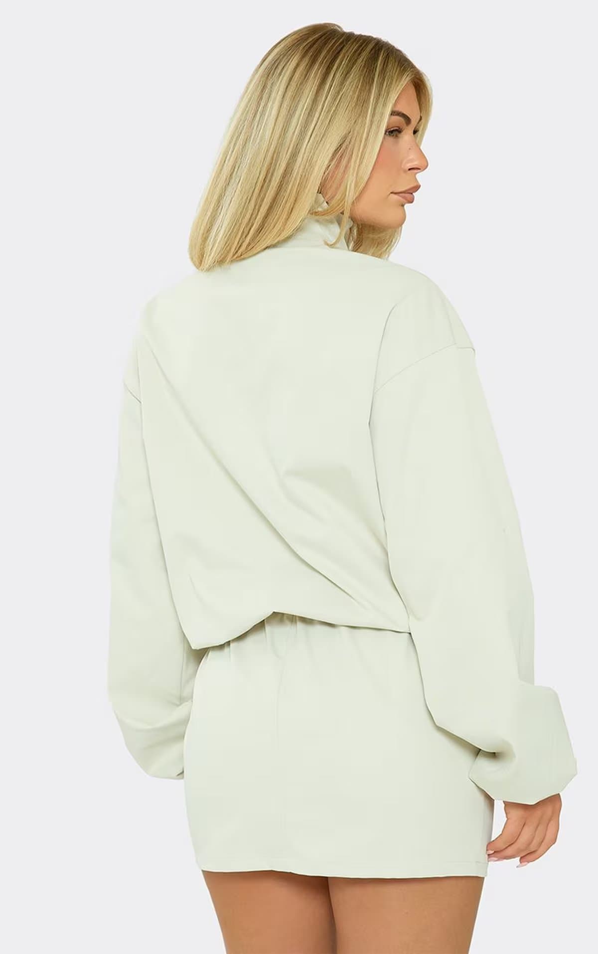 EGO Long Sleeve Funnel Neck Utility Mini Dress In Cream, Women's Size UK 6