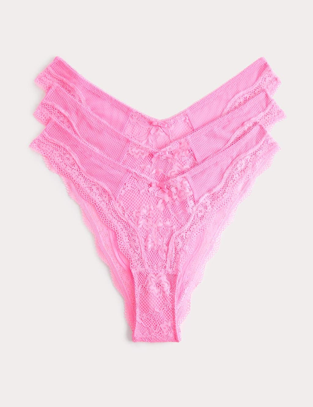Marks & Spencer M&S 3pk Jasmine Lace High Waisted High Leg Knickers Pink Shimmer