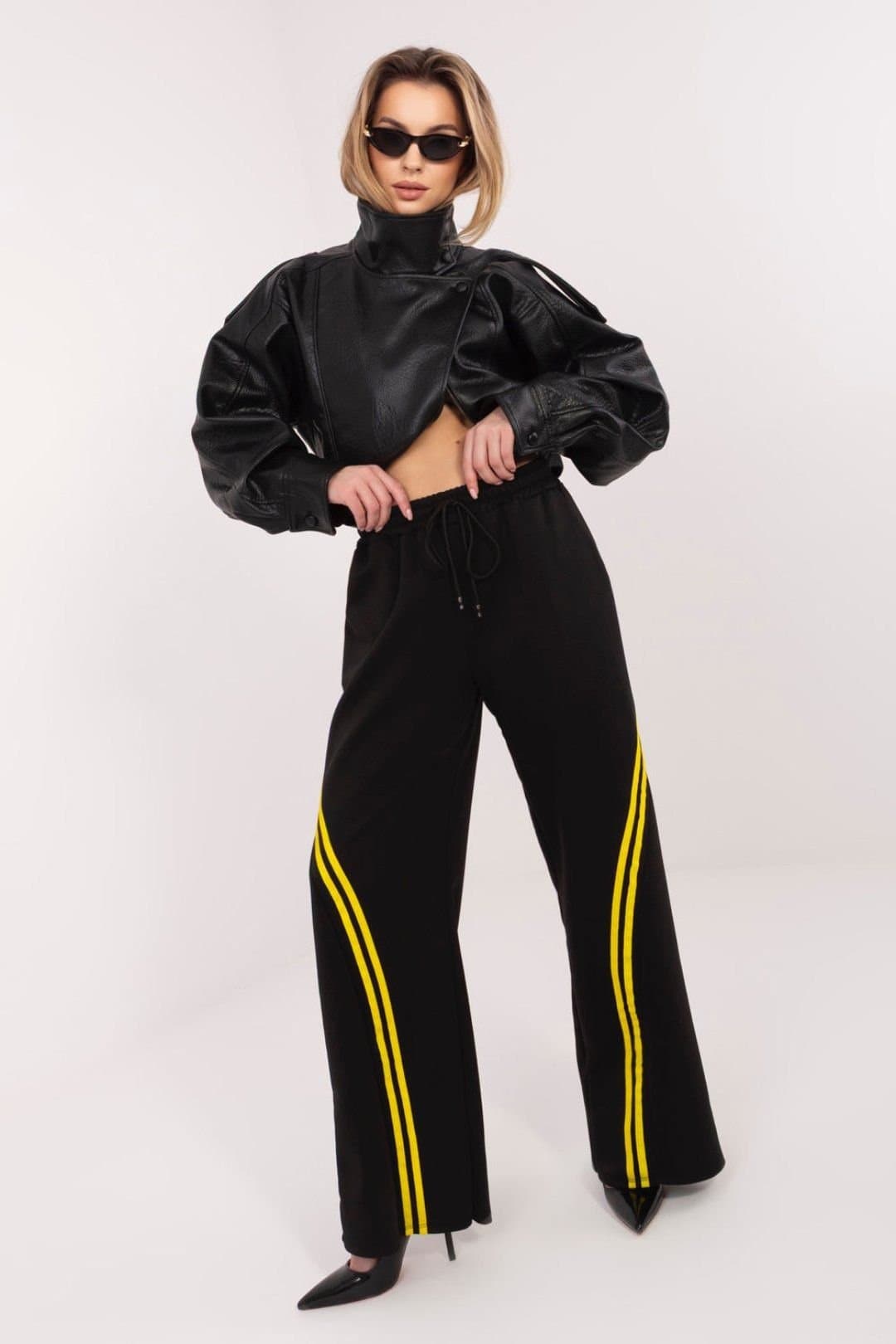 Love Lace Love Lace Women's Paris Track Stripe Sweatpants High Waist in Black