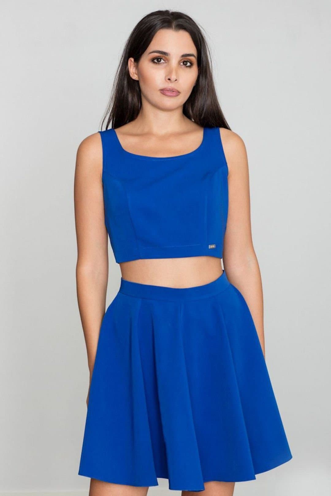 Love Lace Love Lace Women's Loose Flared Skirt Set with Silver Back Zip in Blue