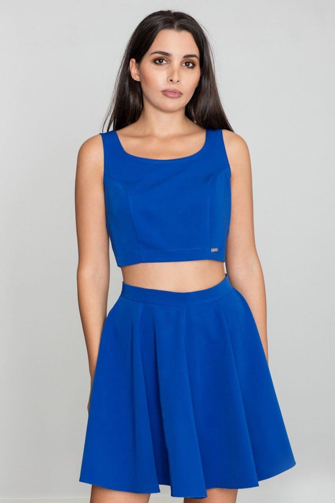 Love Lace Blue Loose Flared Skirt Set with Silver Back Zip