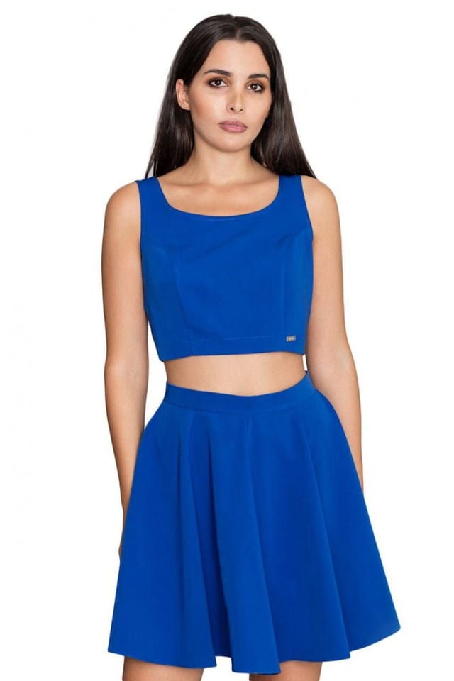 Love Lace Love Lace Women's Loose Flared Skirt Set with Silver Back Zip in Blue - 3