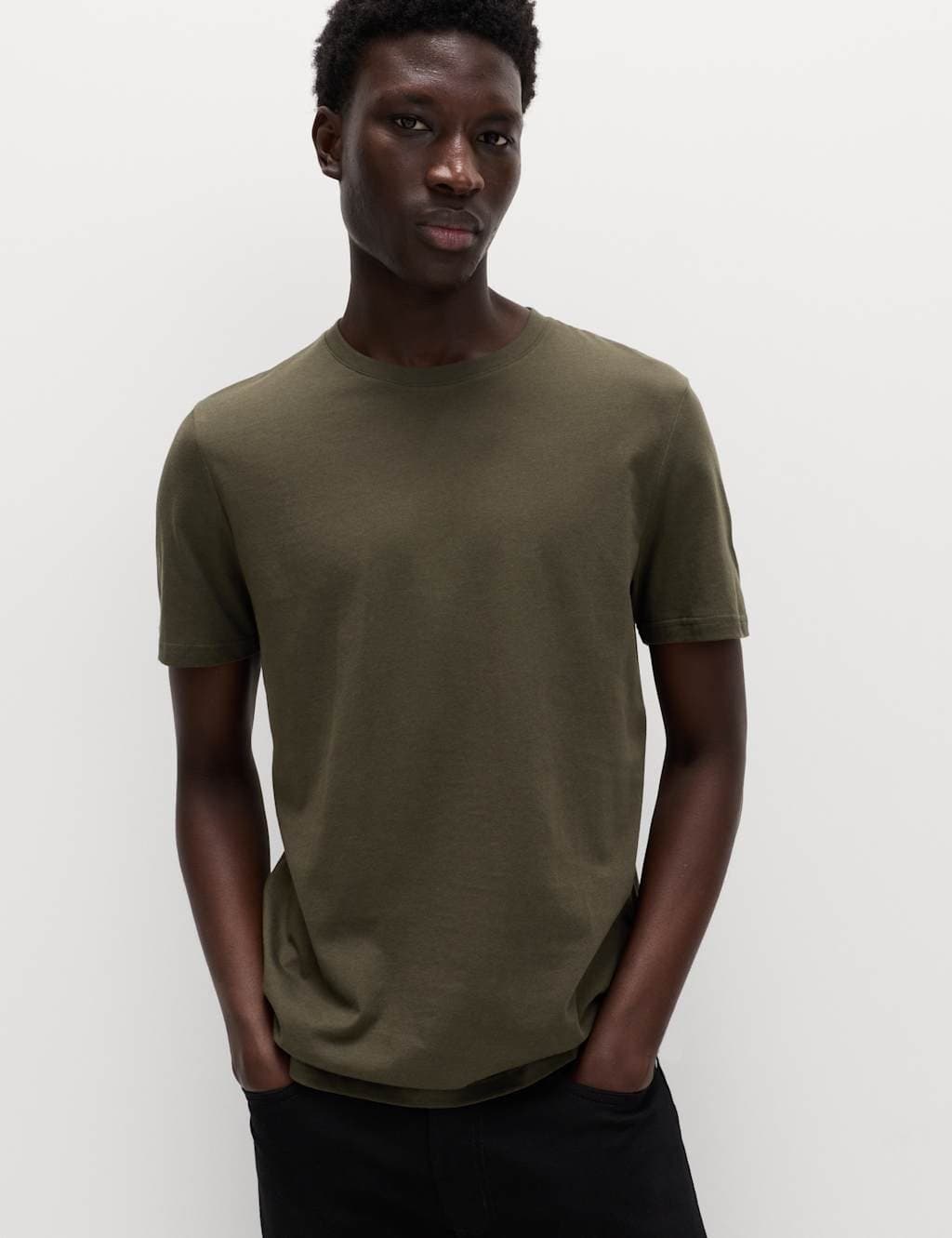 Marks & Spencer M&S Forest Green Cotton Crew Neck T-Shirt