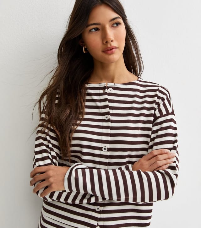 New Look Women's Brown Relaxed Striped Button Through Cardigan New Look - 2