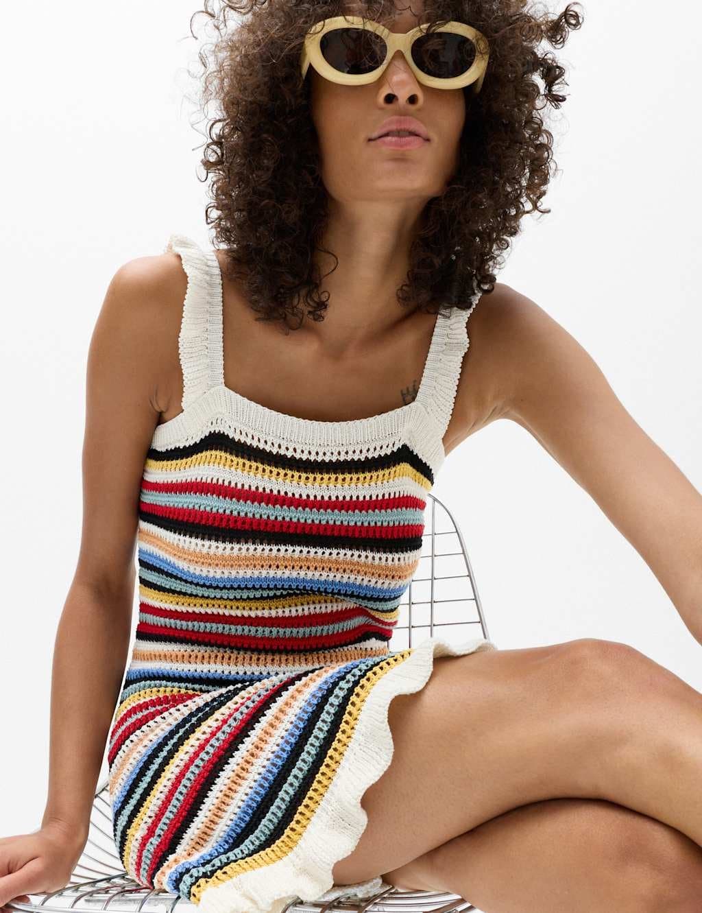 Marks & Spencer M&S Cotton Rich Striped Knitted Mini Dress Multi