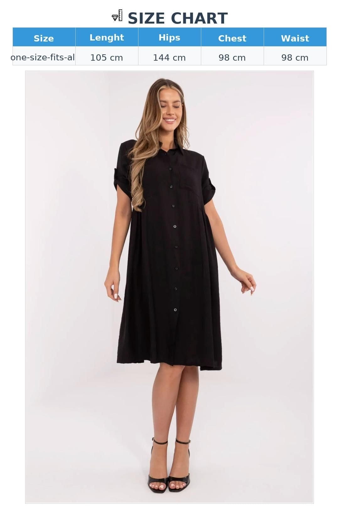 Love Lace Love Lace Women's Flared Midi Shirt Dress with Pleats in Black - 4