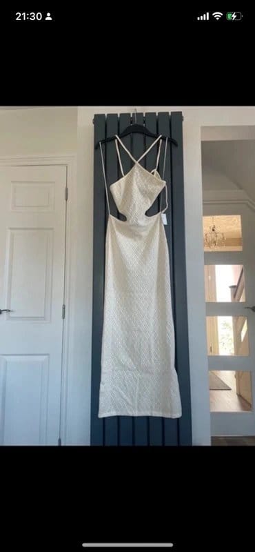 Bershka Cream Open Stitch Backless Evening Dress
