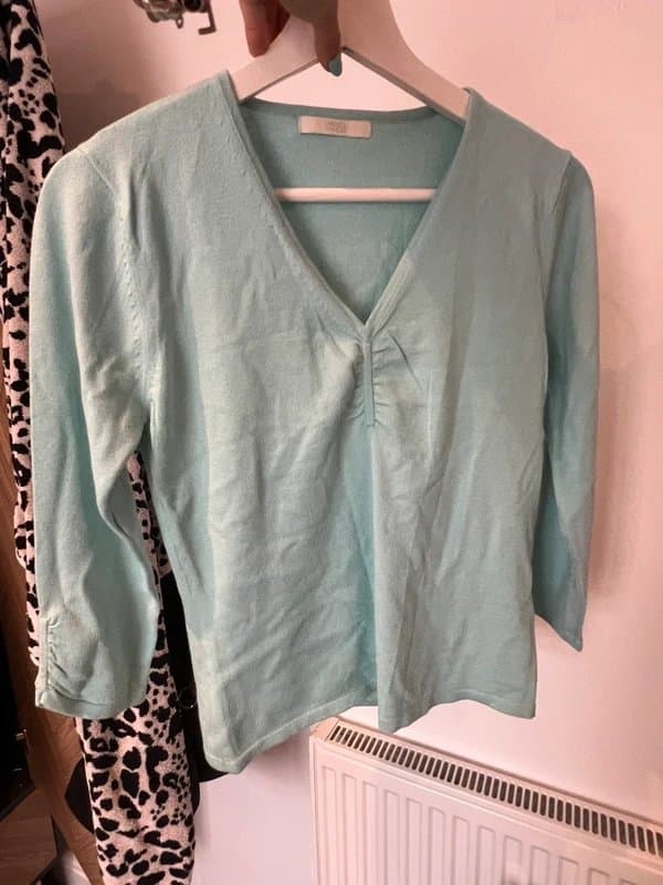 Marks & Spencer Marks & Spencer aqua blue turquoise knit 3/4 length sleeve ruched detailing