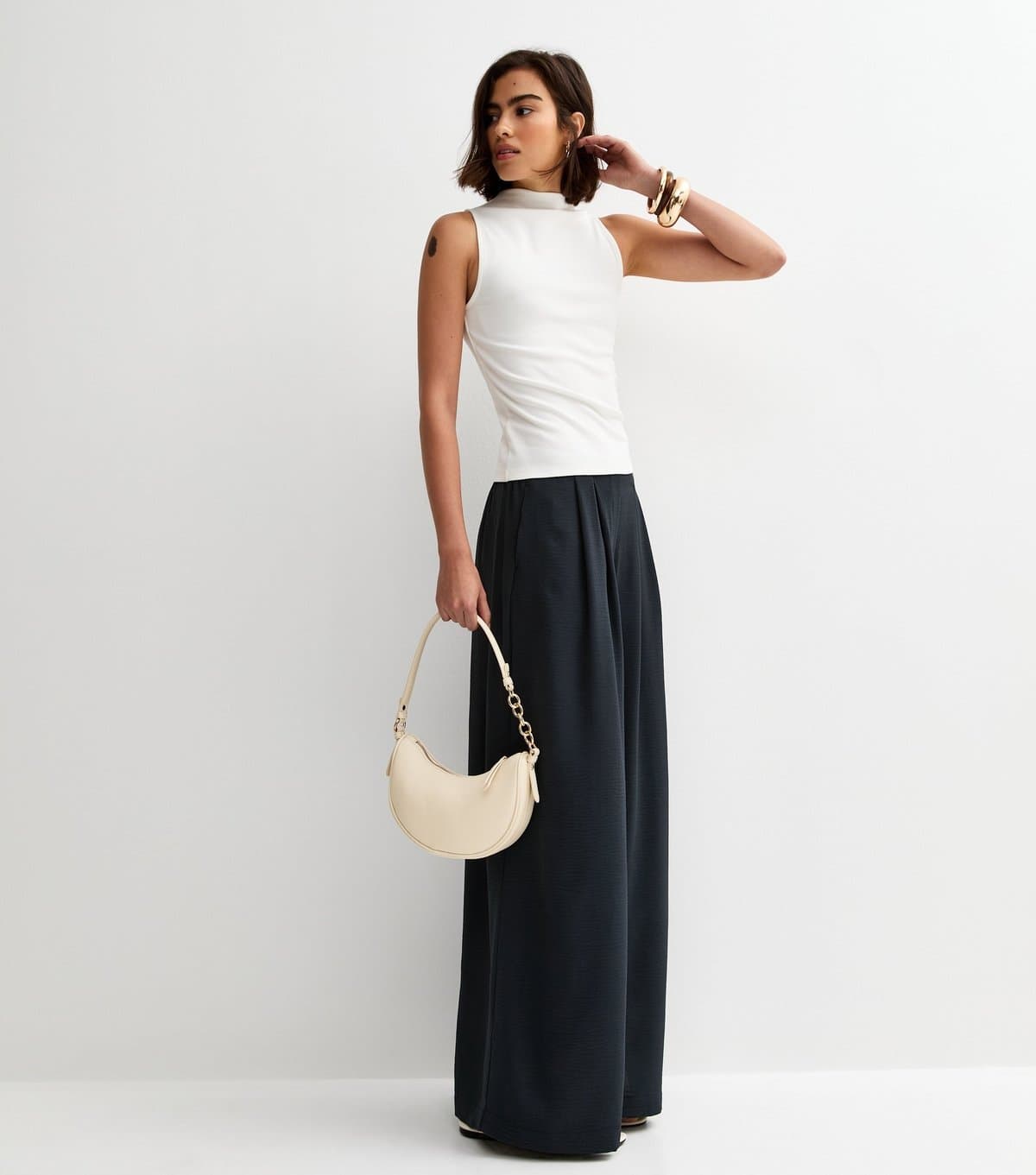 New Look Women's Navy Tailored Wide Leg Trousers New Look