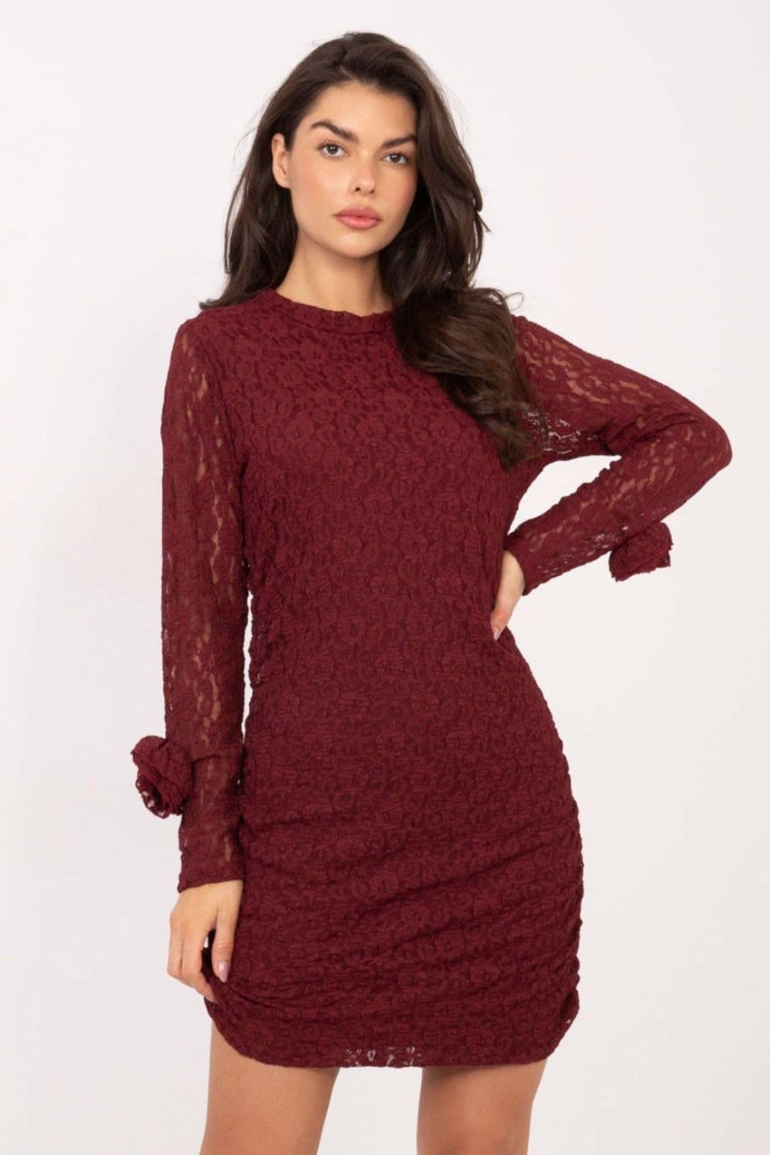 Love Lace Love Lace Women's Elegant Lace Cocktail Pencil Mini Dress in Burgundy - 4