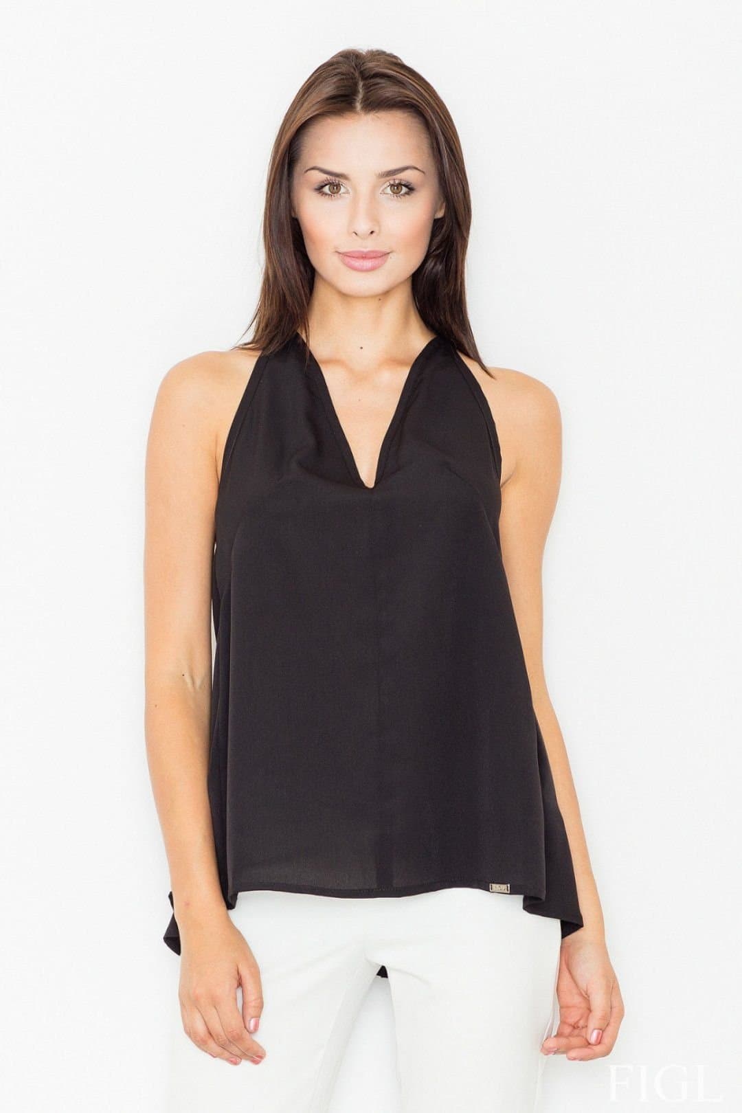 Love Lace Love Lace Women's Chic Bust Neckline Strap Blouse Back Overlap in Black